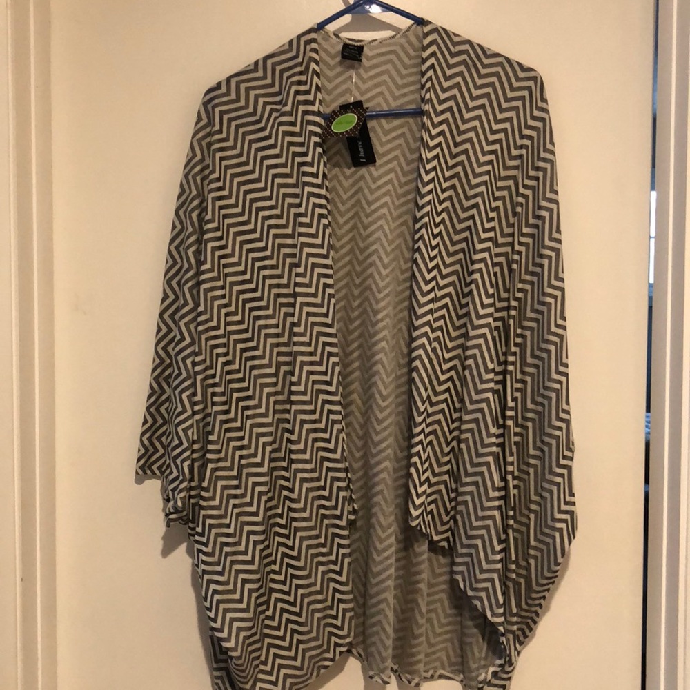 Open-Front Chevron Knit Cape With Sleeves